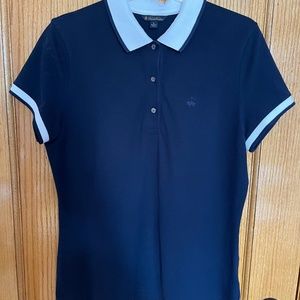 EUC Brooks Brothers Women's Polo Shirt Short Sleeve Top Blue White Sz L Large